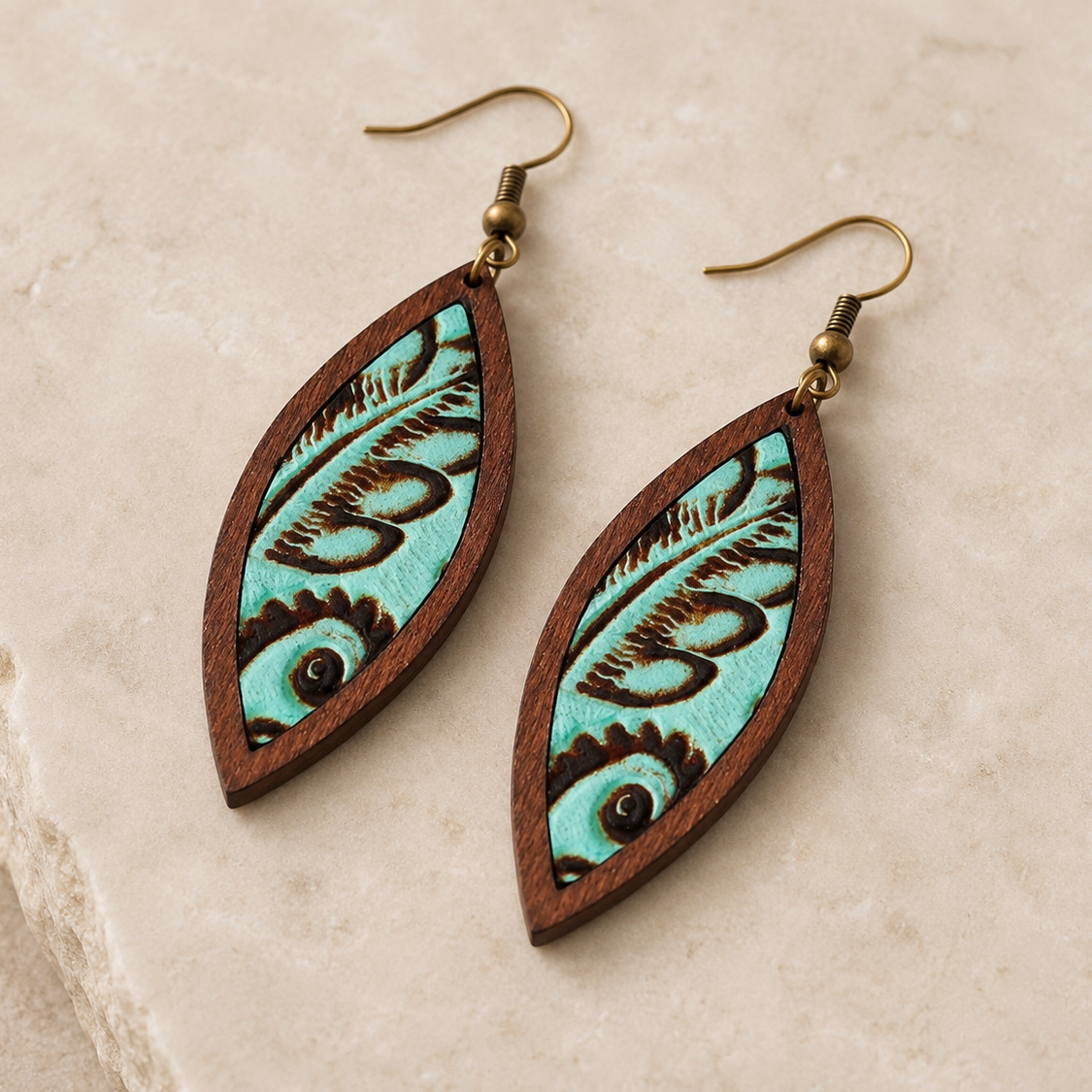 Turquoise Trail Wooden Dangle Earrings