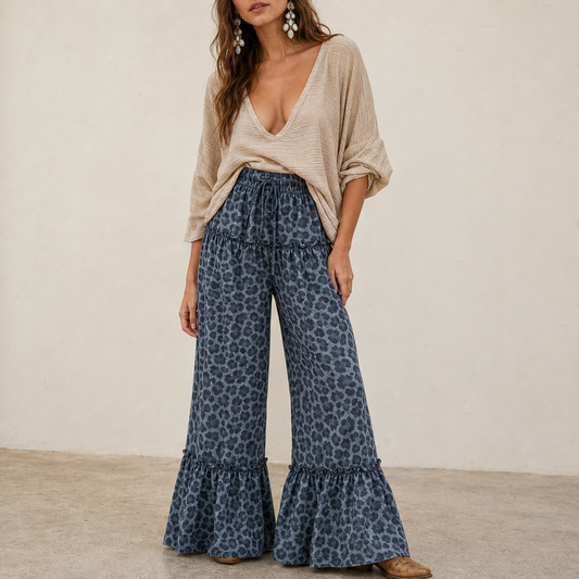 Blue Roan Leopard Ruffle Pants