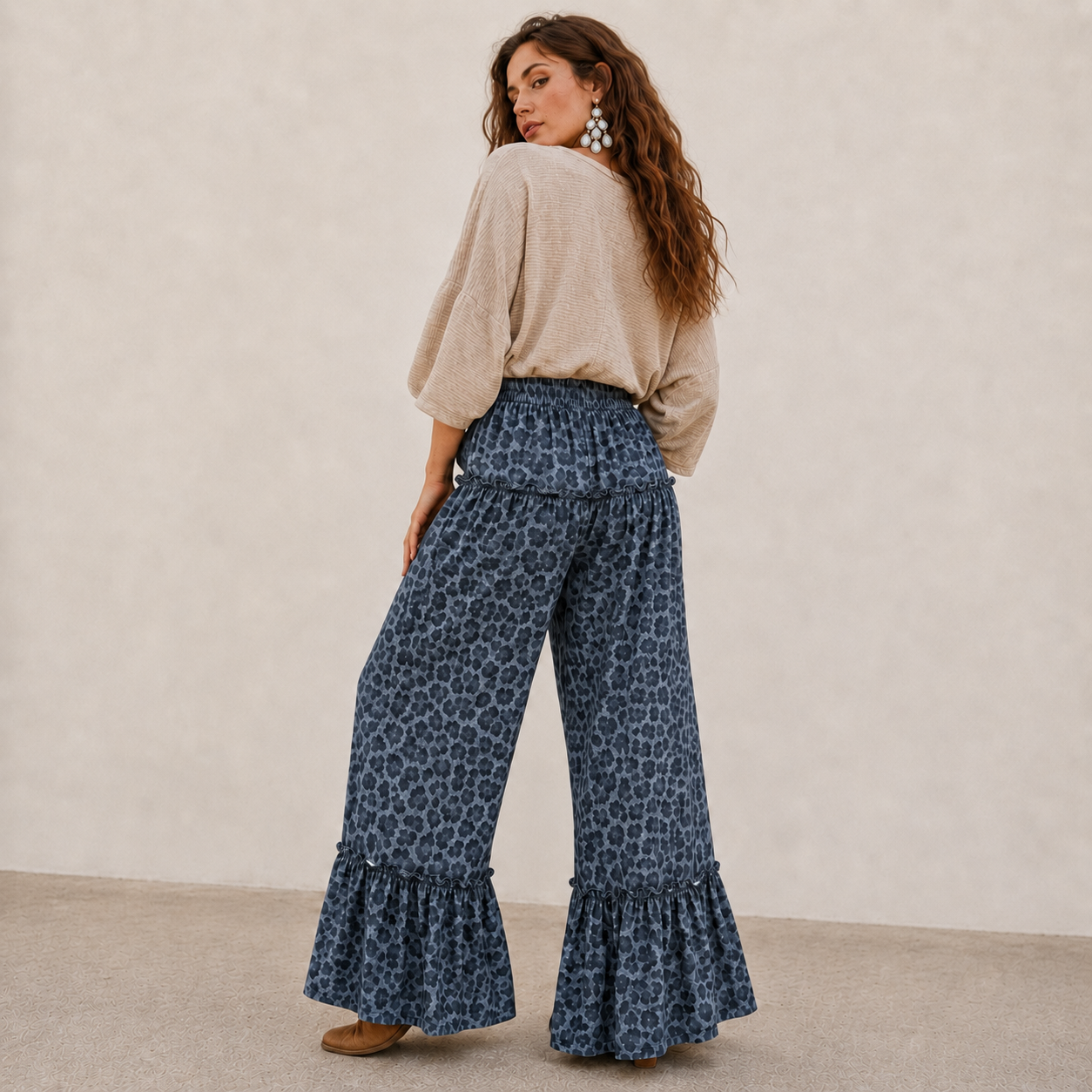 Blue Roan Leopard Ruffle Pants