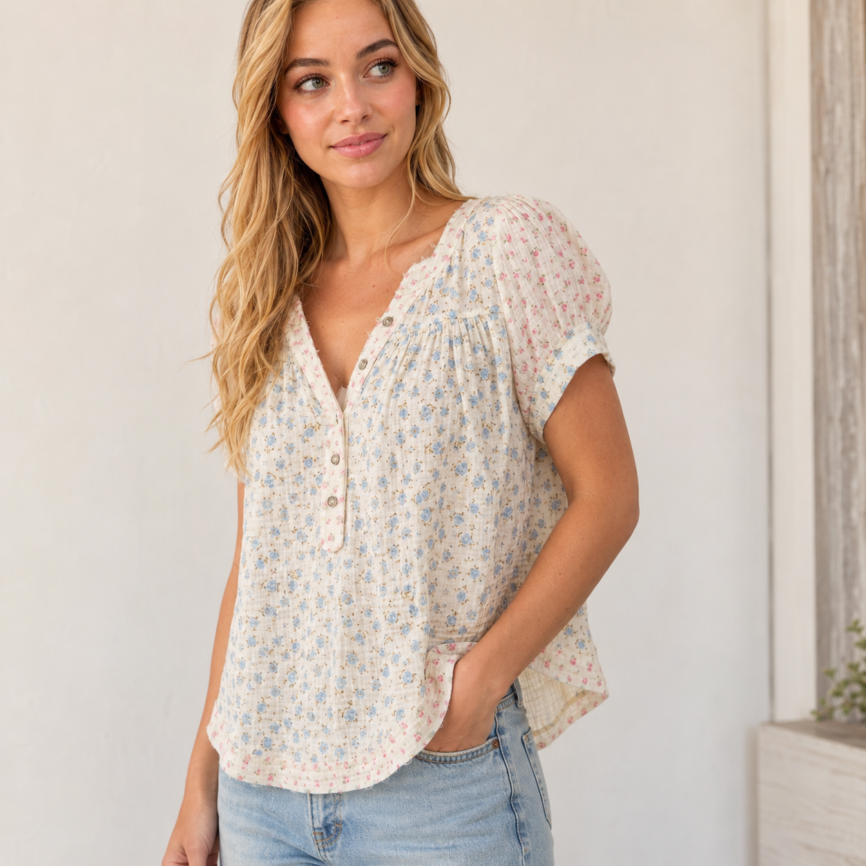 Bluebell Prairie Crinkle Cotton Blouse