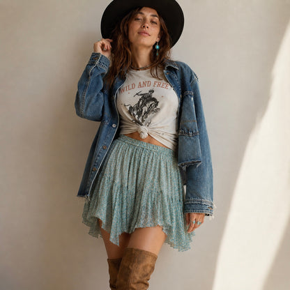 Sage Mesa Tiered Mesh Mini Skirt