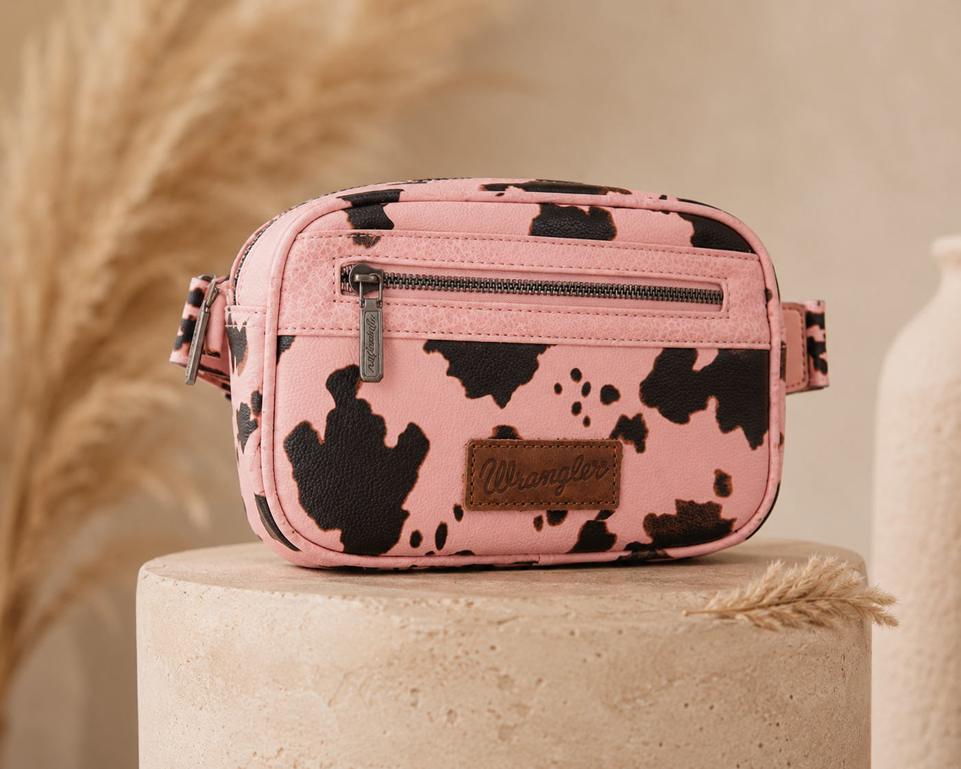 Wrangler Pink Cow Print Belt Bag