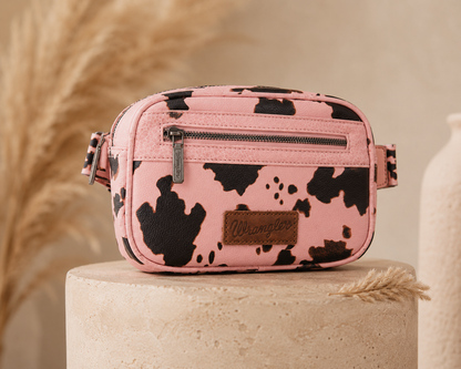 Wrangler Pink Cow Print Belt Bag