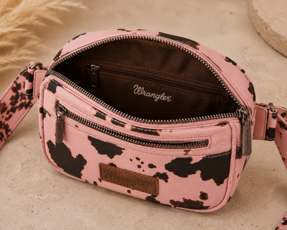 Wrangler Pink Cow Print Belt Bag