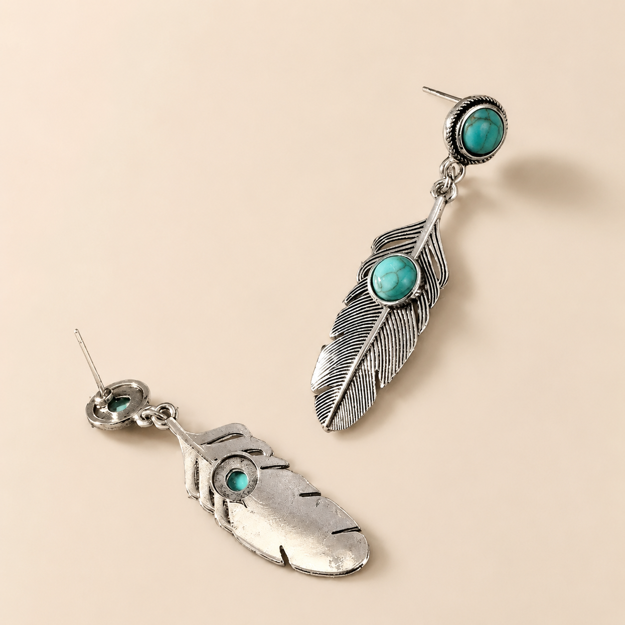 Turquoise Feather Drop Earrings