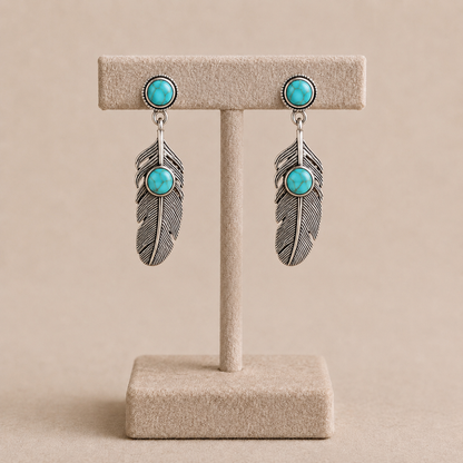 Turquoise Feather Drop Earrings