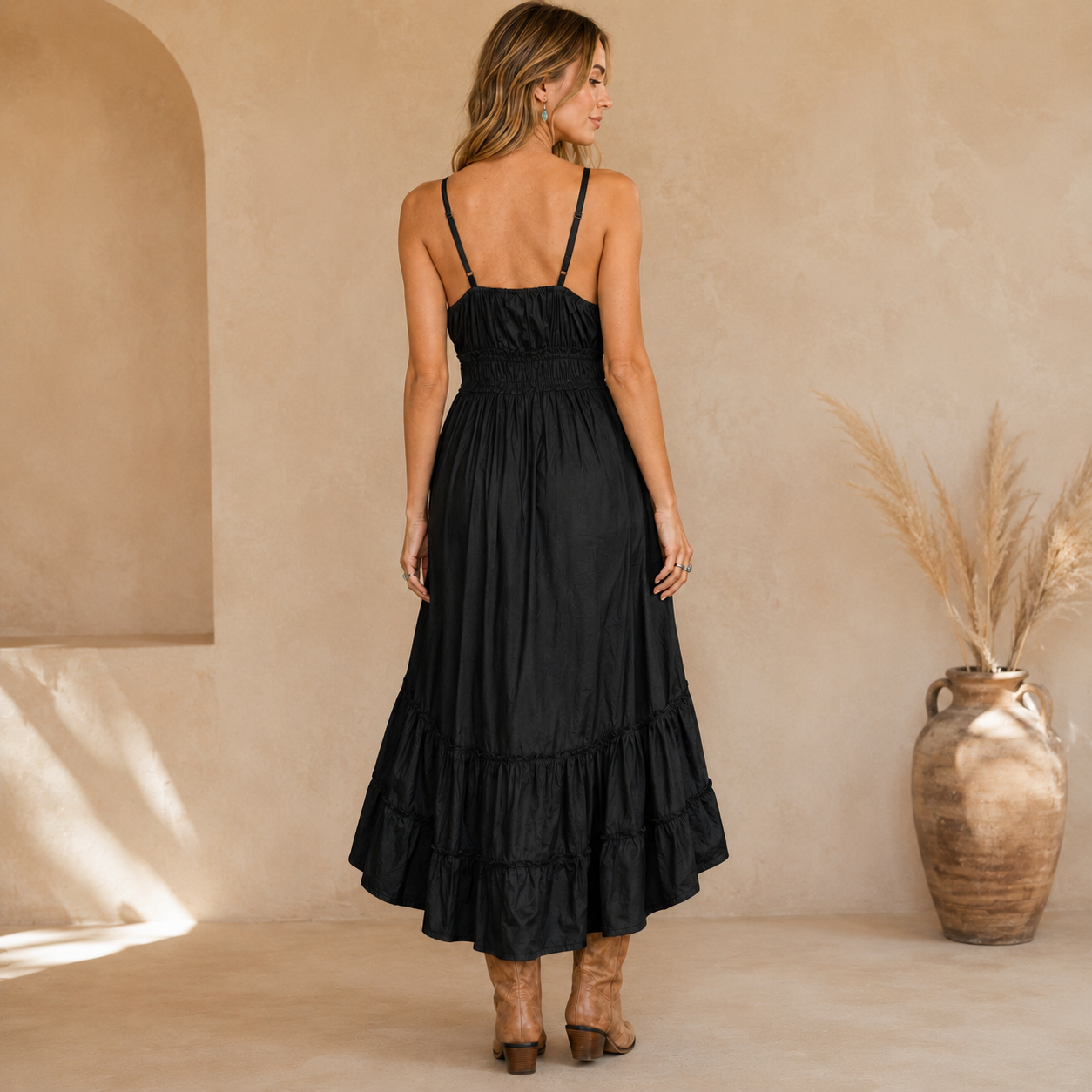 Midnight Rodeo Embroidered Tassel Midi Dress