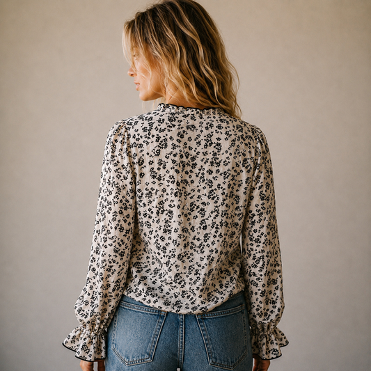 Black Bloom Ruffle Blouse