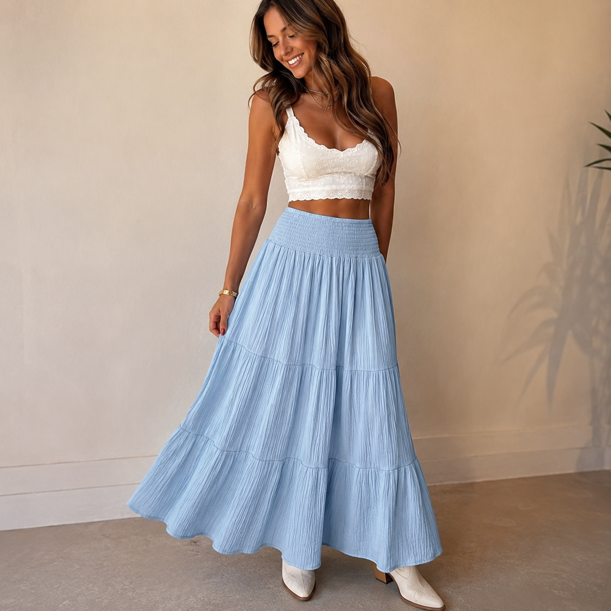 Falda maxi escalonada fruncida Open Range