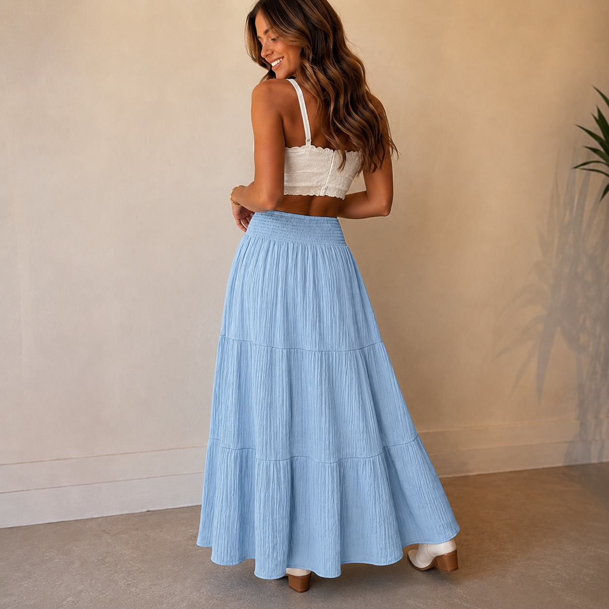 Falda maxi escalonada fruncida Open Range