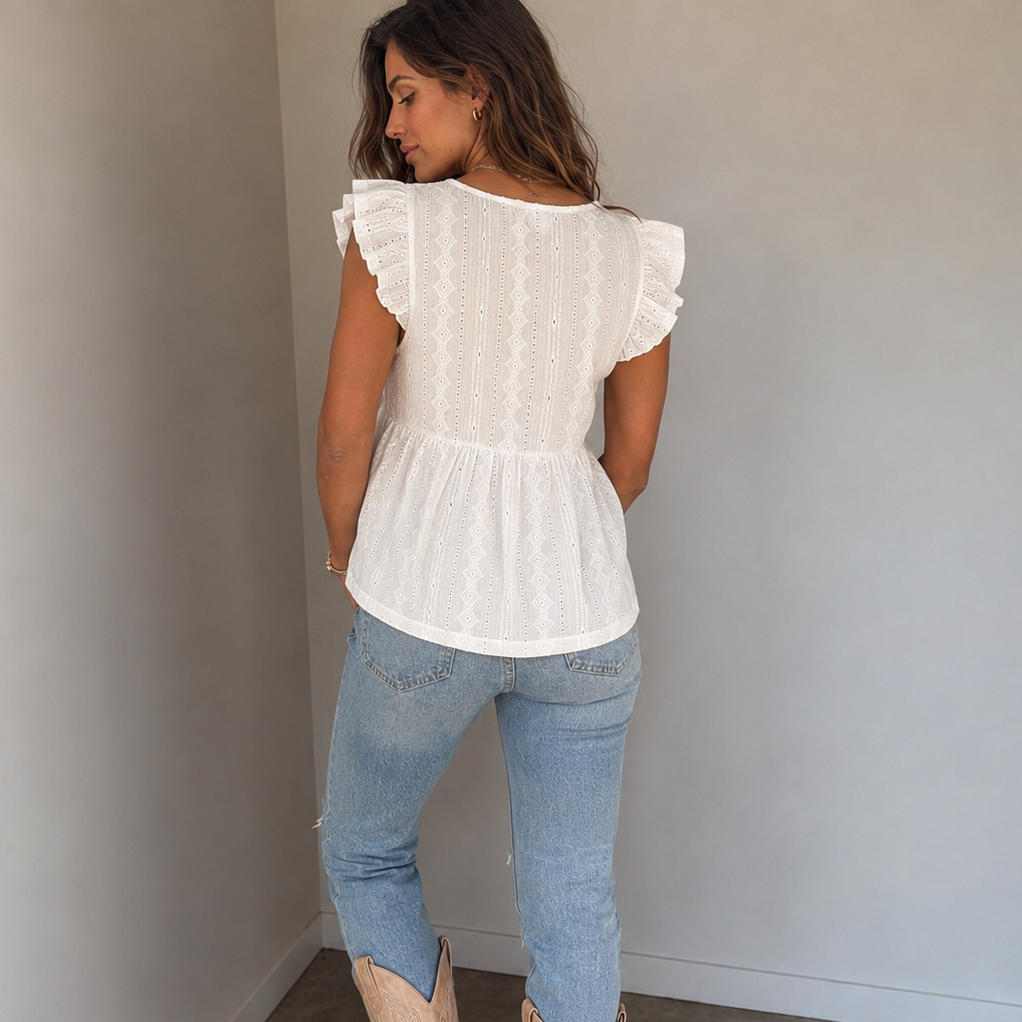Prairie Belle White Eyelet Ruffle Blouse