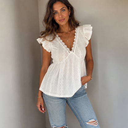 Prairie Belle White Eyelet Ruffle Blouse