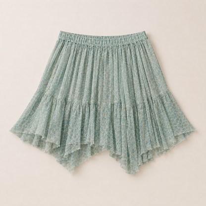 Sage Mesa Tiered Mesh Mini Skirt