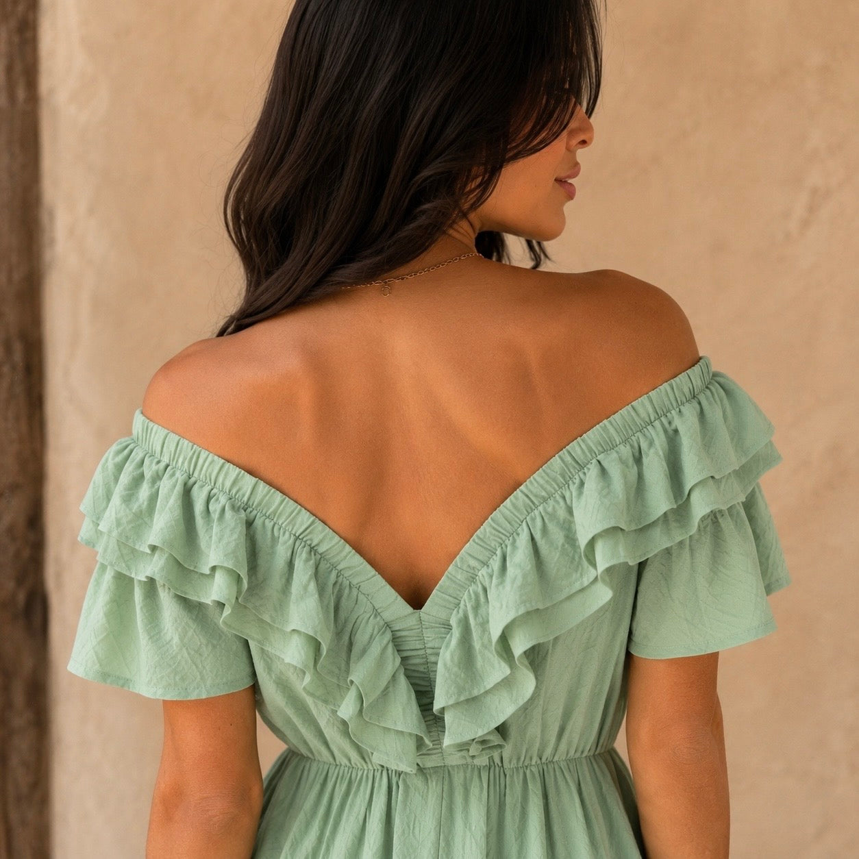 Sagebrush Textured Ruffle Midi Dress