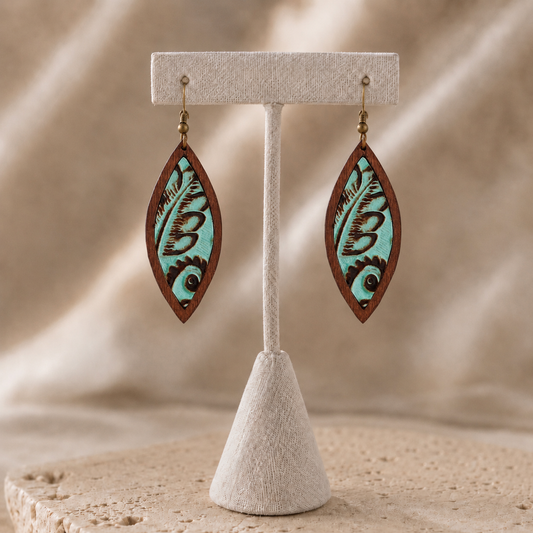 Turquoise Trail Wooden Dangle Earrings