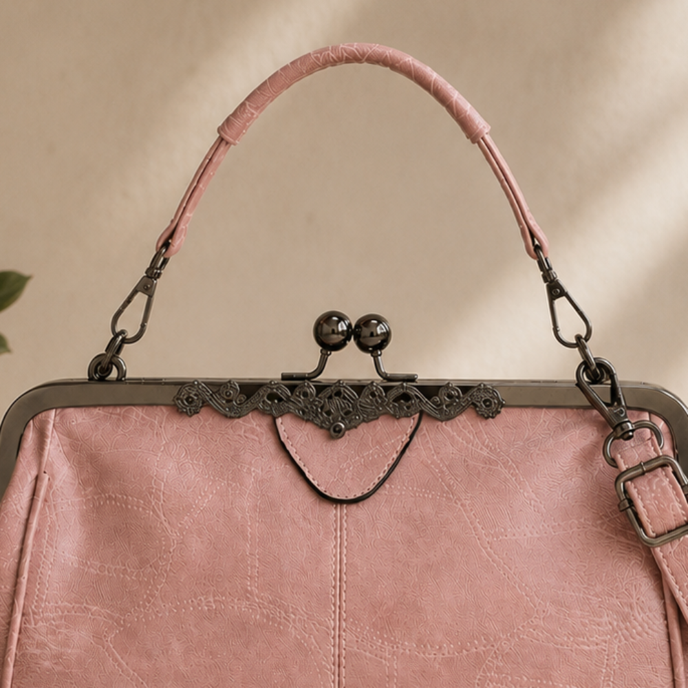 Vintage Kiss Lock Leather Handbag